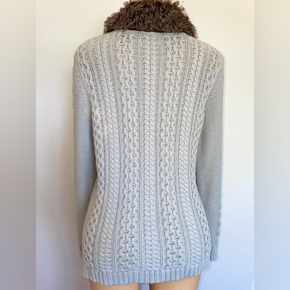 DRESS BARN KNIT CARDIGAN SEATER LOOP FAUX FUR COLLAR WOMEN’S XL GRAY - Picture 3 of 7